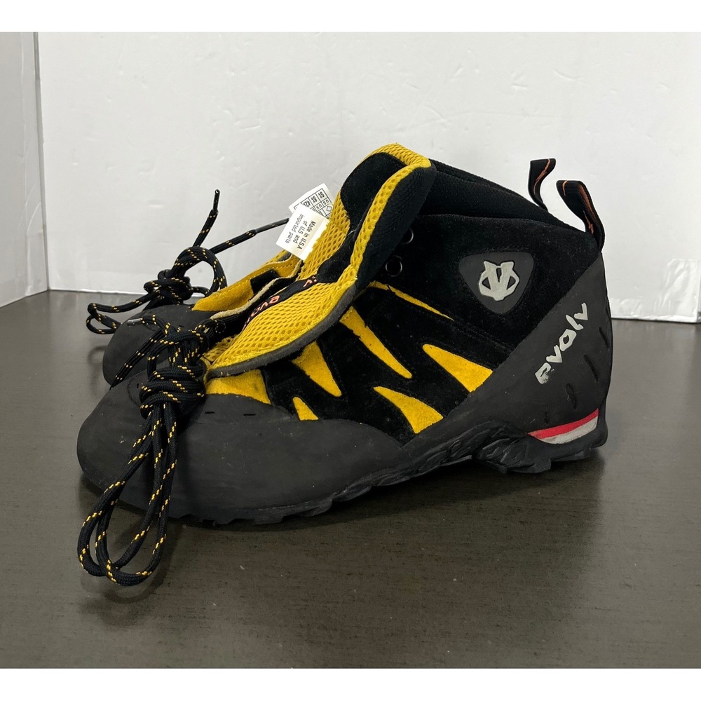 Evolv Climbing shoes size 9.5 USA Black Yellow Accent Outdoor Rock Climbing Gear